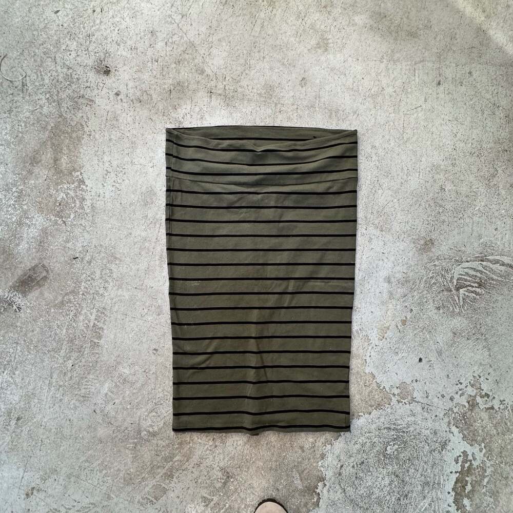 Torrid Olive Green and Black Striped Jersey Pencil Skirt, Size 2